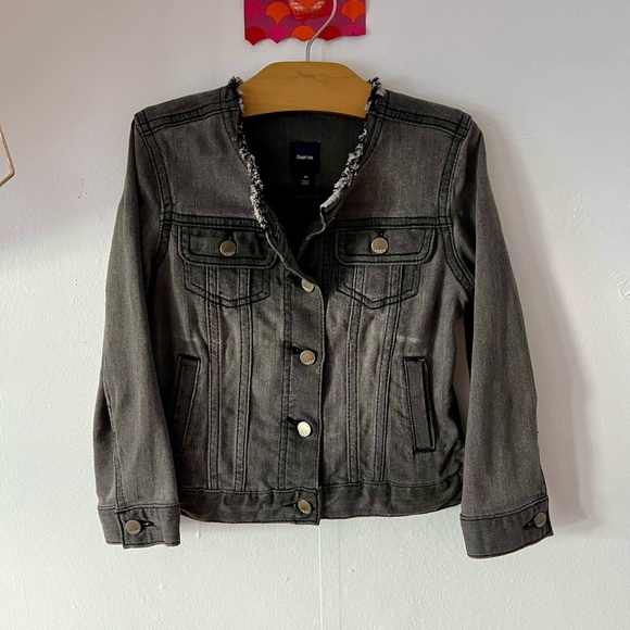 GAP 1969 Kids XS denim jacket grey/black distressed 7/8 buttons fall back2school - Picture 2 of 14